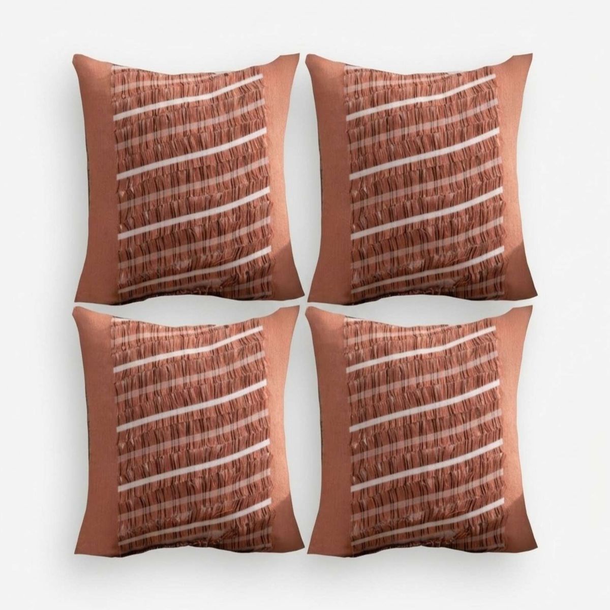 GENERICO - SET DE 4 FUNDAS DE COJIN CHENILLE CON FLECOS TERRACOTA