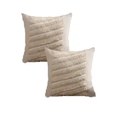 GENERICO - PACK DE 2 FUNDAS DE COJIN CHENILLE CON FLECOS BEIGE