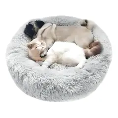 GENERICO - Cama de Felpa Peluda Antiestrés 70cm Para Mascotas Medianas Gris