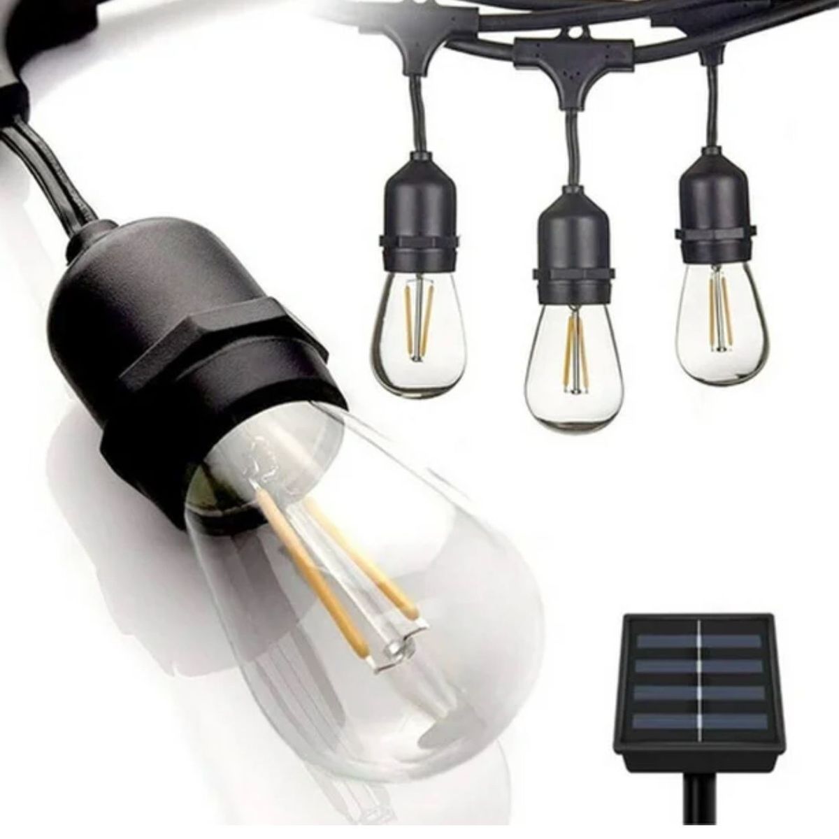 GENERICO - Guirnalda De Luces Solar LED 10 Ampolletas Cálida 10mts