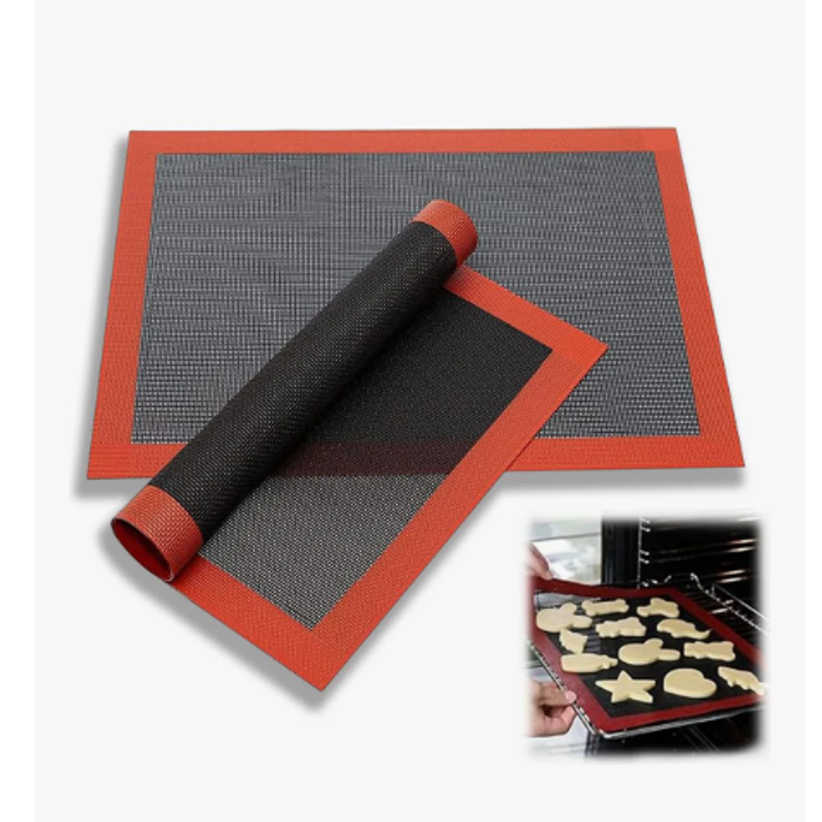 GENERICO - Pack 2 Lamina De Silicona Tapete Horno Tapete Para Hornear Negro-rojo