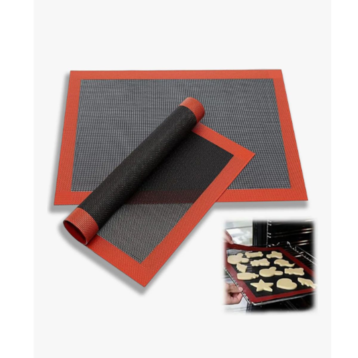 GENERICO - Pack 2 Lamina De Silicona Tapete Horno Tapete Para Hornear Negro-rojo