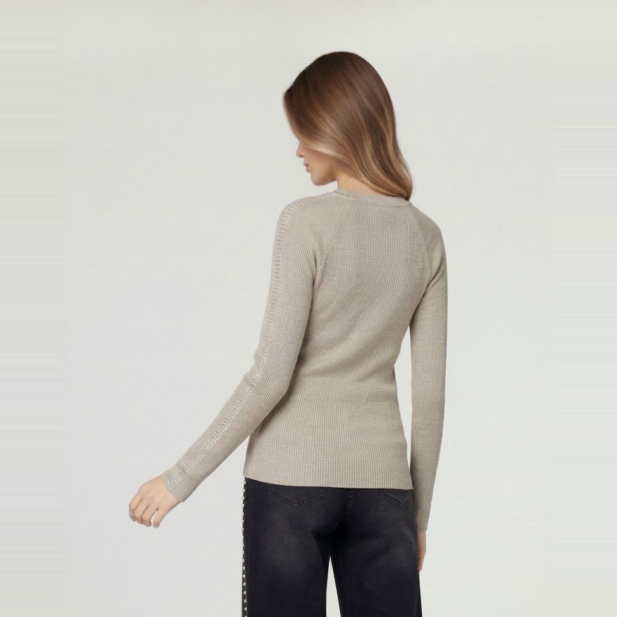 LINEATRE - Sweater Mujer Ornella Relaxed Cuello En V Manga Caída Fango Lineatre