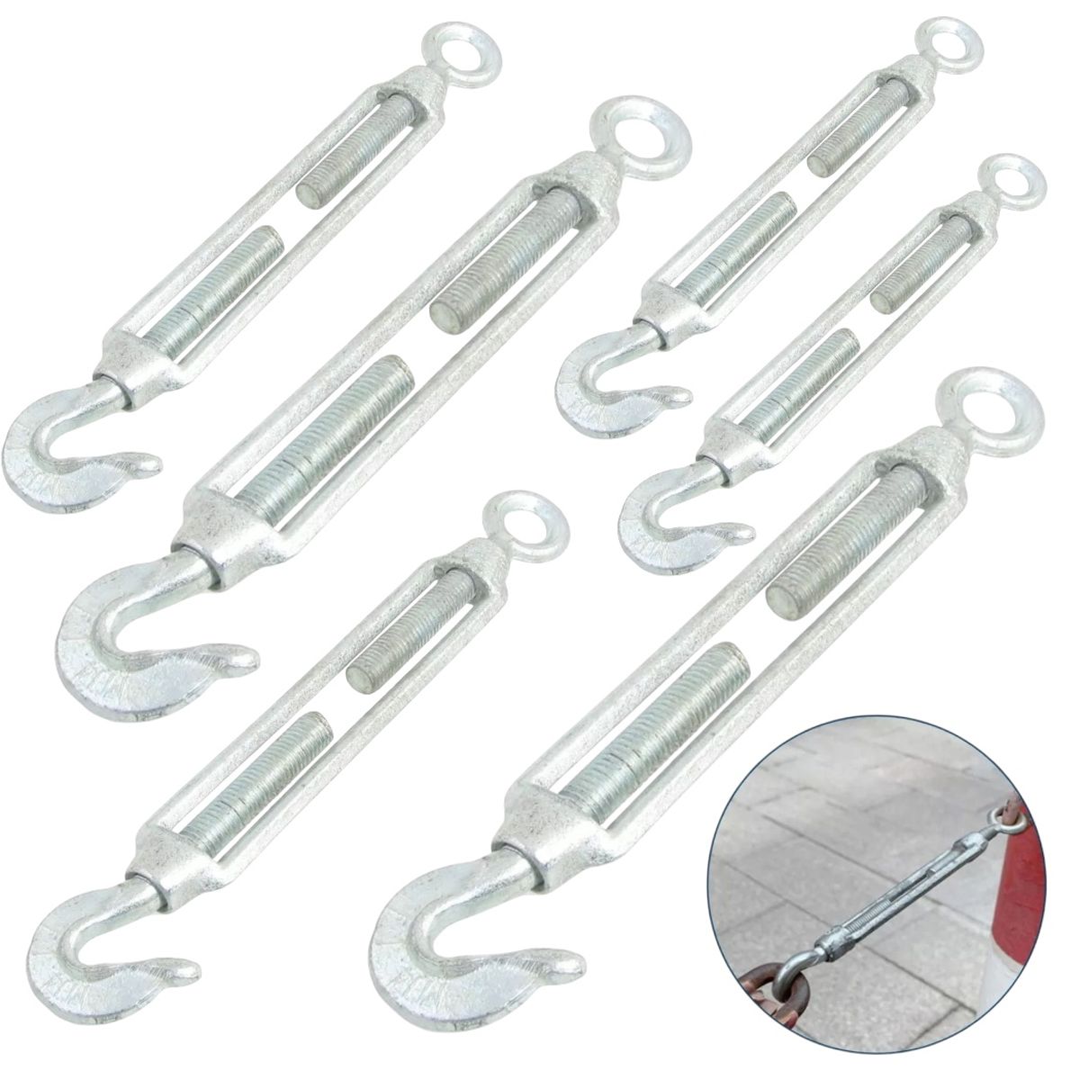GENERICO - pack x6 Tensores Ojo Gancho 14 M6 Galvanizado Para Cables, Acero, Cuerda o piola