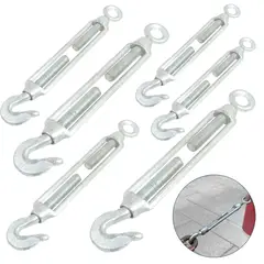 GENERICO - Pack x6 Tensores Ojo Gancho 14 M6 Galvanizado Para Cables, Acero, Cuerda o piola