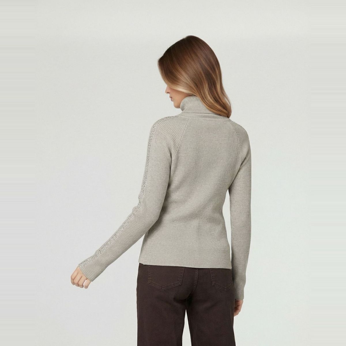 LINEATRE - Sweater Mujer Teresa Relaxed Cuello Alto Redondo Manga Caída Fango Lineatre