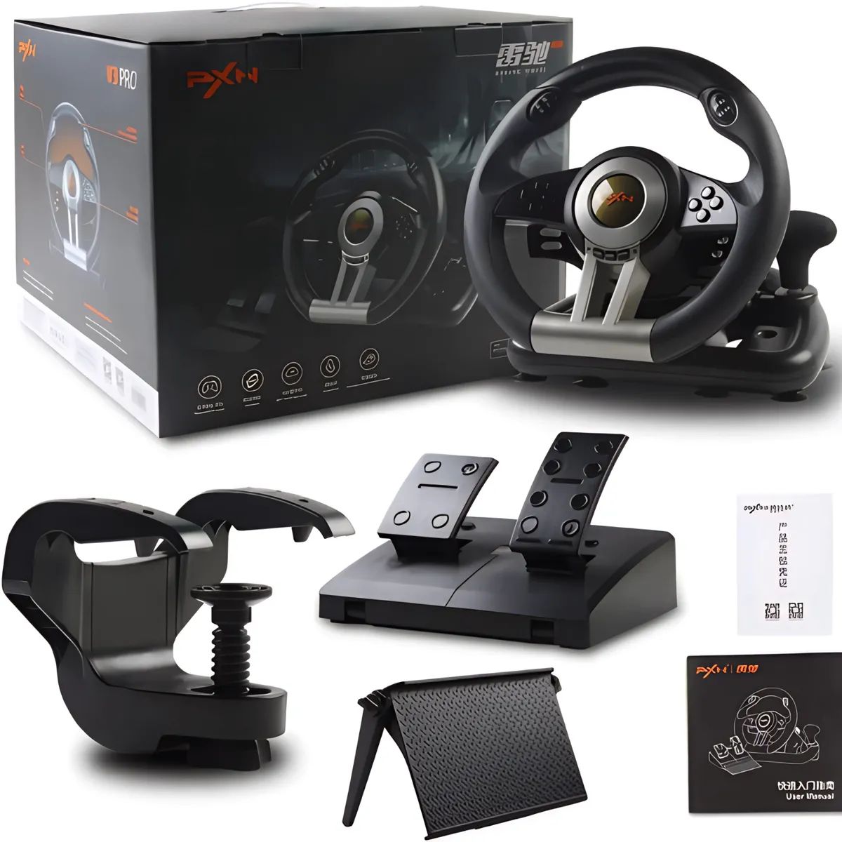 MOVI - VOLANTE SIMULADOR CON PEDALES PARA  PC,PS3,PS4, X-SERIES XLS, SWITCH
