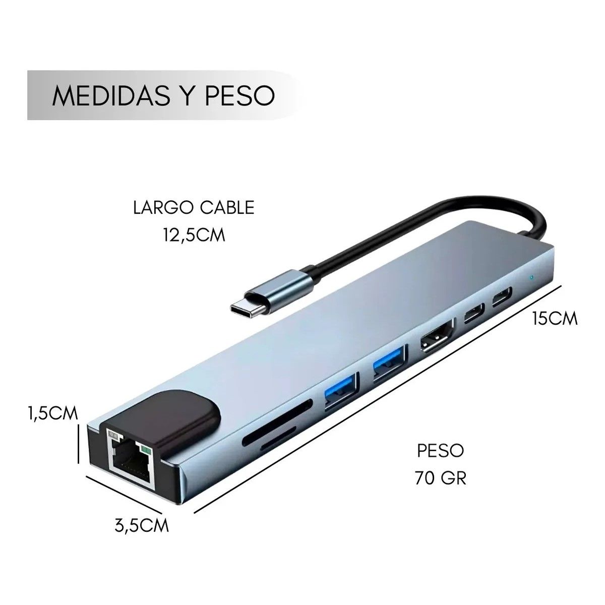 GENERICO - Hub Adaptador Usb Tipo C 8 En 1 Para Mac Macbook Windows BELUG