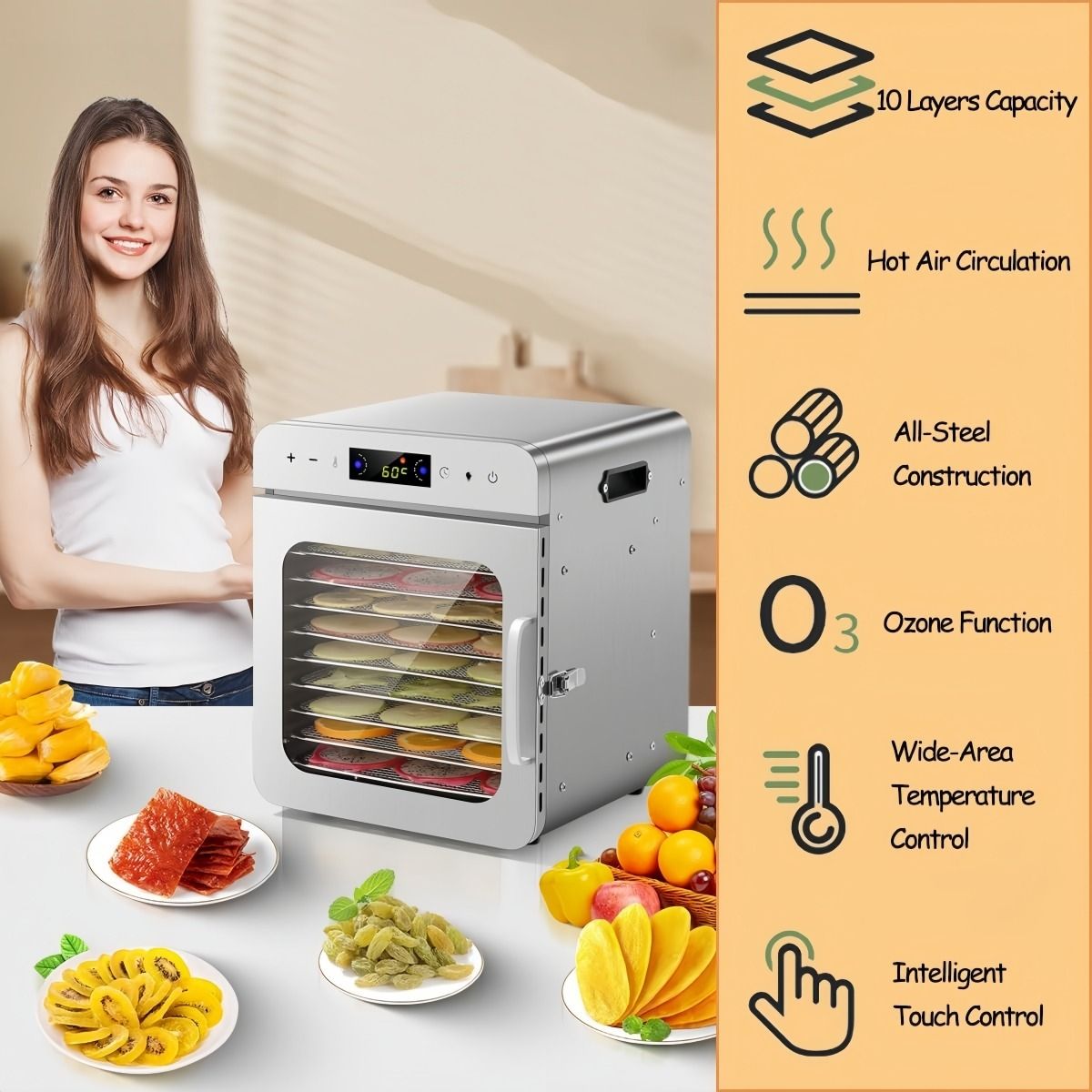 VIDA BUENAS - Deshidratador de Alimentos 10 Bandejas con Panel Digital