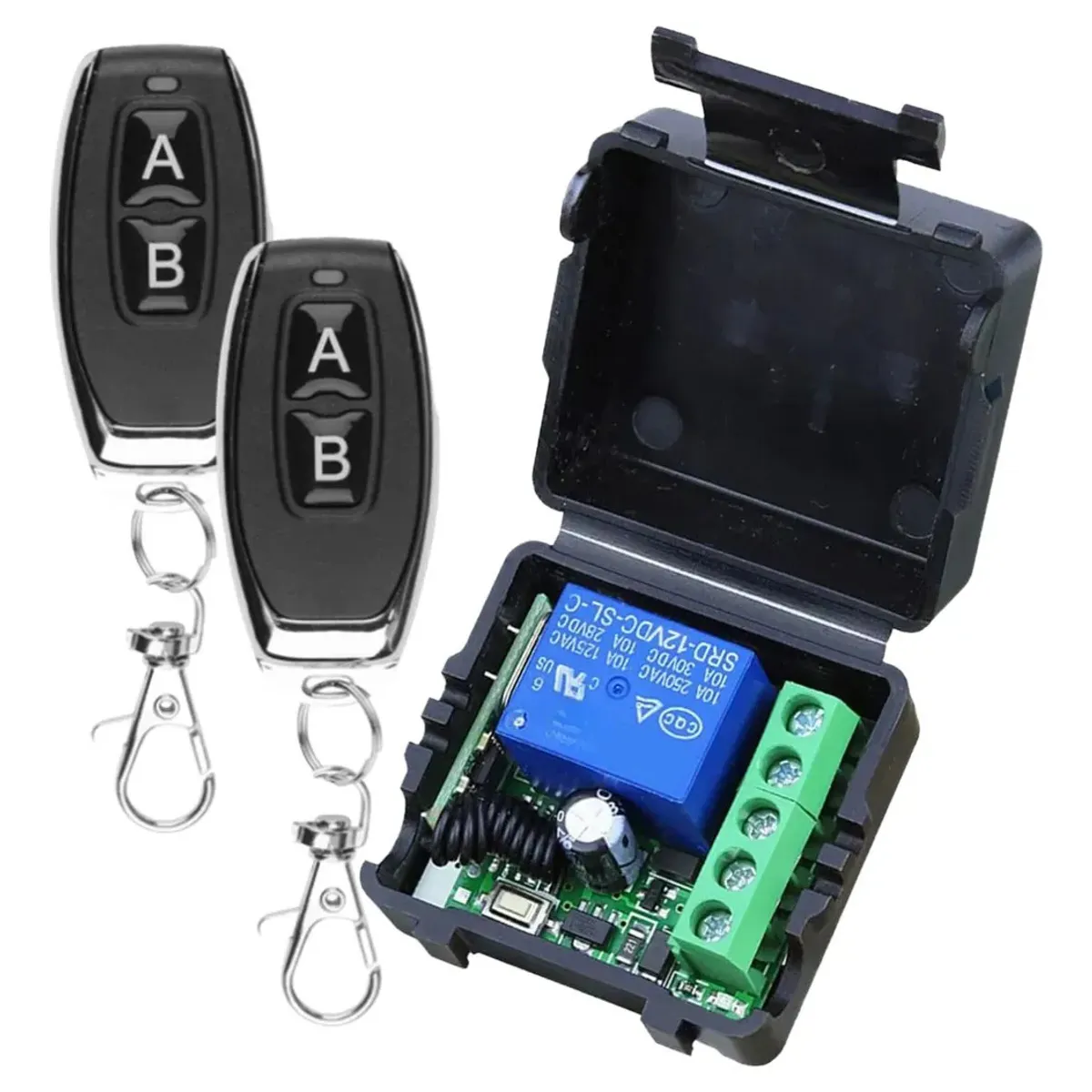 KUANGYE - Módulo Interruptor Relé 12v 10a 433mhz + 2 Control Remotos Negro