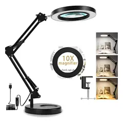 KUANGYE - Lámpara Lupa De Aumento Lente Circular Luz Led Soporte 2 en 1