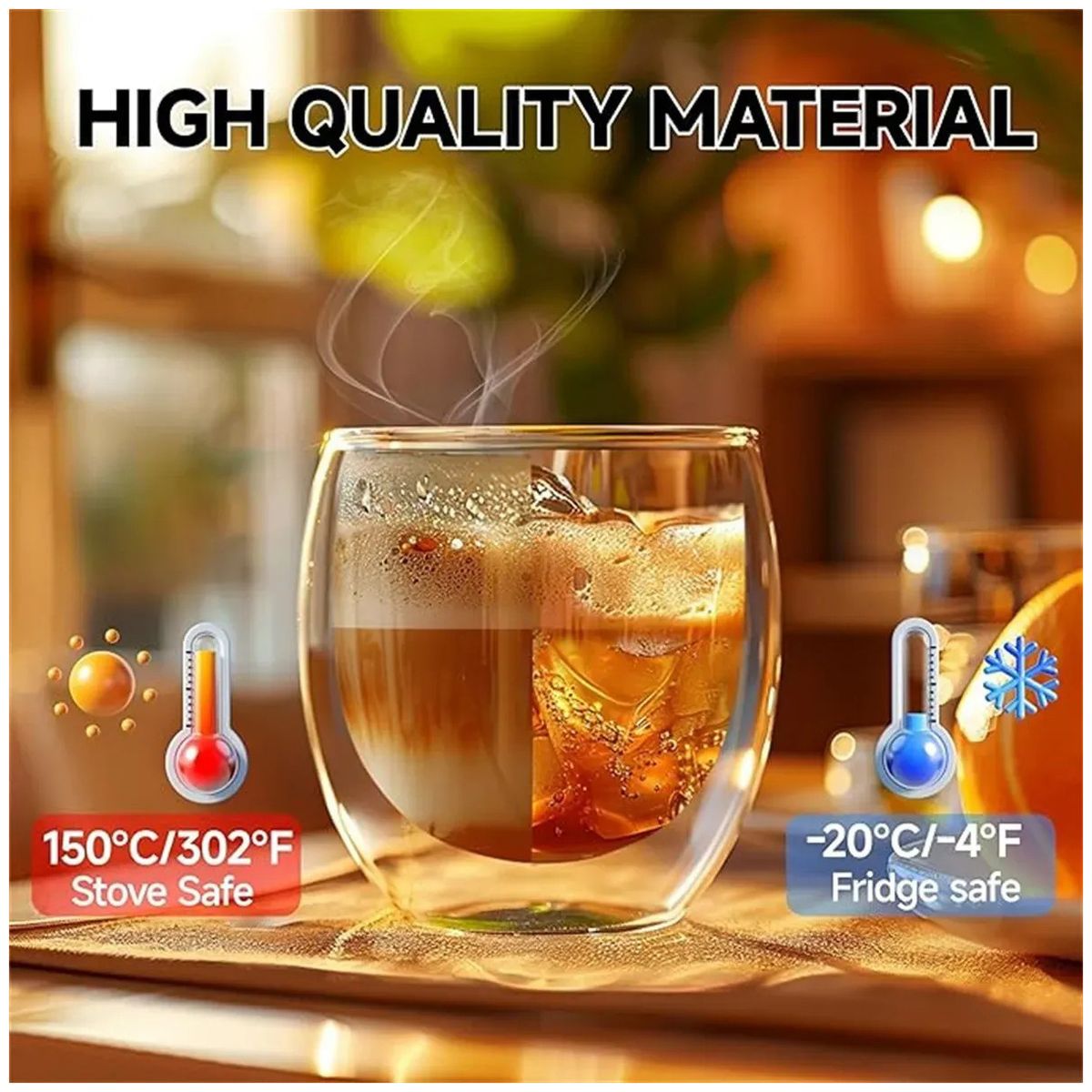 KUANGYE - Set 4 Tazas Café Vasos De Vidrio Doble Pared 150ml Transparente Vidrio De Doble Capa