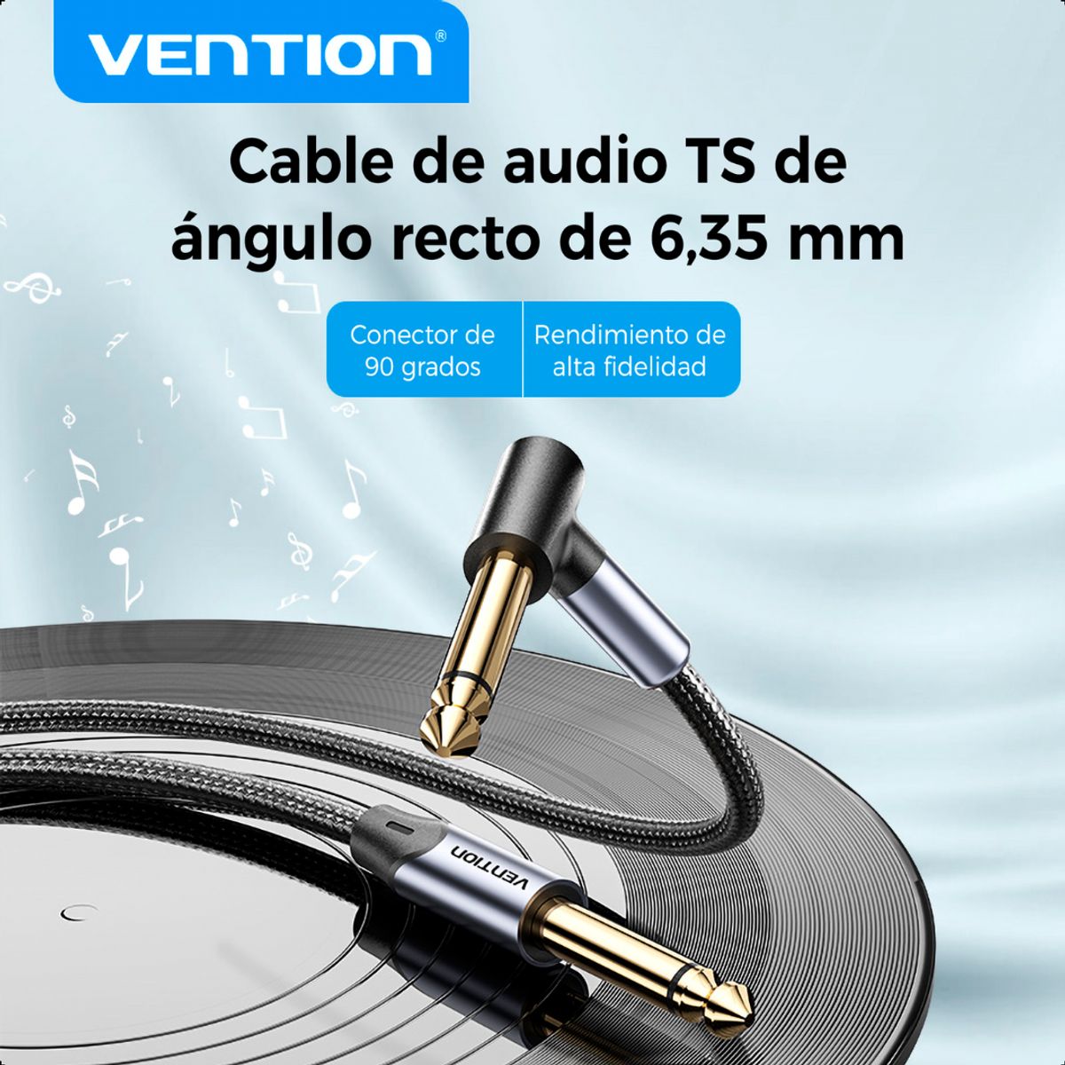 VENTION - Cable Guitarra Vention 6.35mm Ts Angulo 90 Grados 1.5 Metros