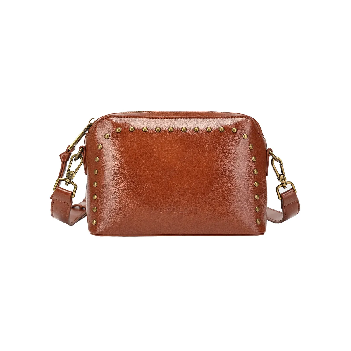 POLLINI - Cartera Bandolera detalle Tachas Marrón claro Pollini