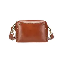 POLLINI - Cartera Bandolera detalle Tachas Marrón claro