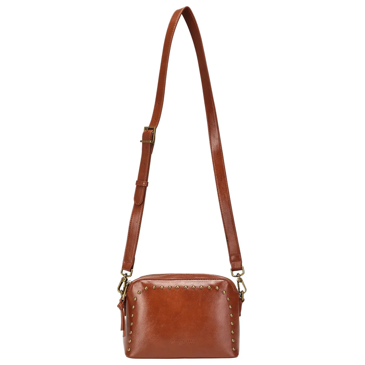 POLLINI - Cartera Bandolera detalle Tachas Marrón claro Pollini