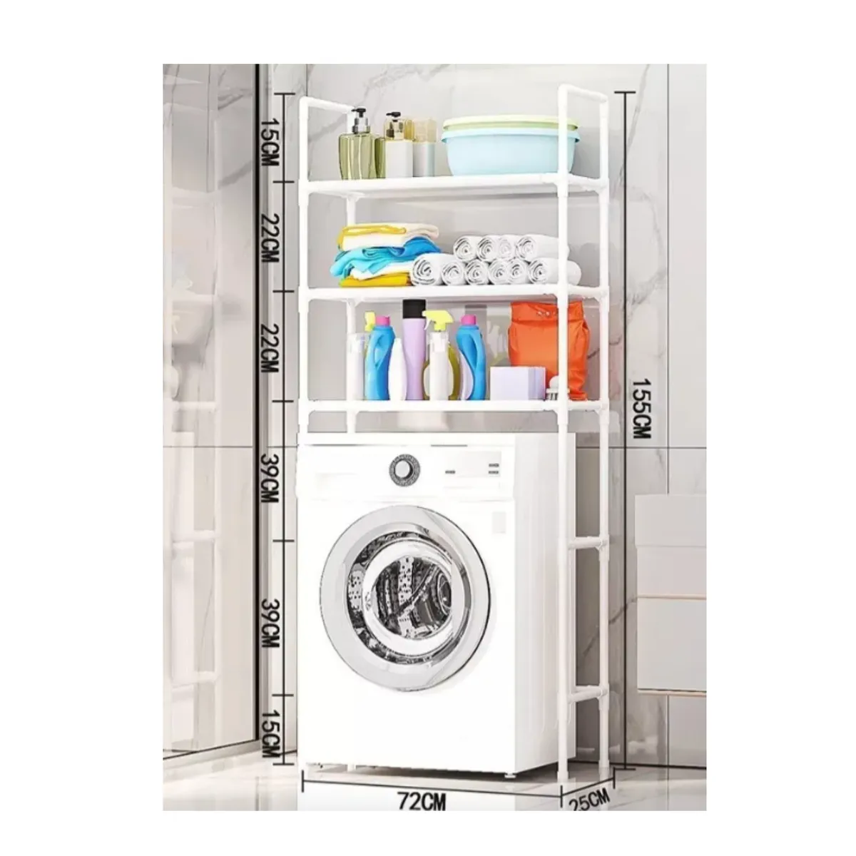 GENERICO - Estante Organizador De Lavadora Baño Metalico Rack 3 Niveles Color Blanco