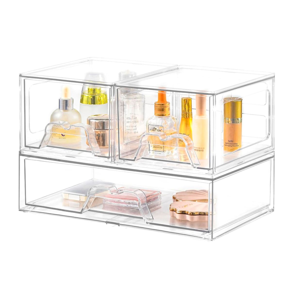 WAKESHOME - Set 3 Cajones de Almacenamiento Apilables de Maquillaje Versátiles