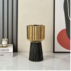 GENERICO - JARRON FLORERO SAKURA CERAMICA, ORO NEGRO 25x13 cm