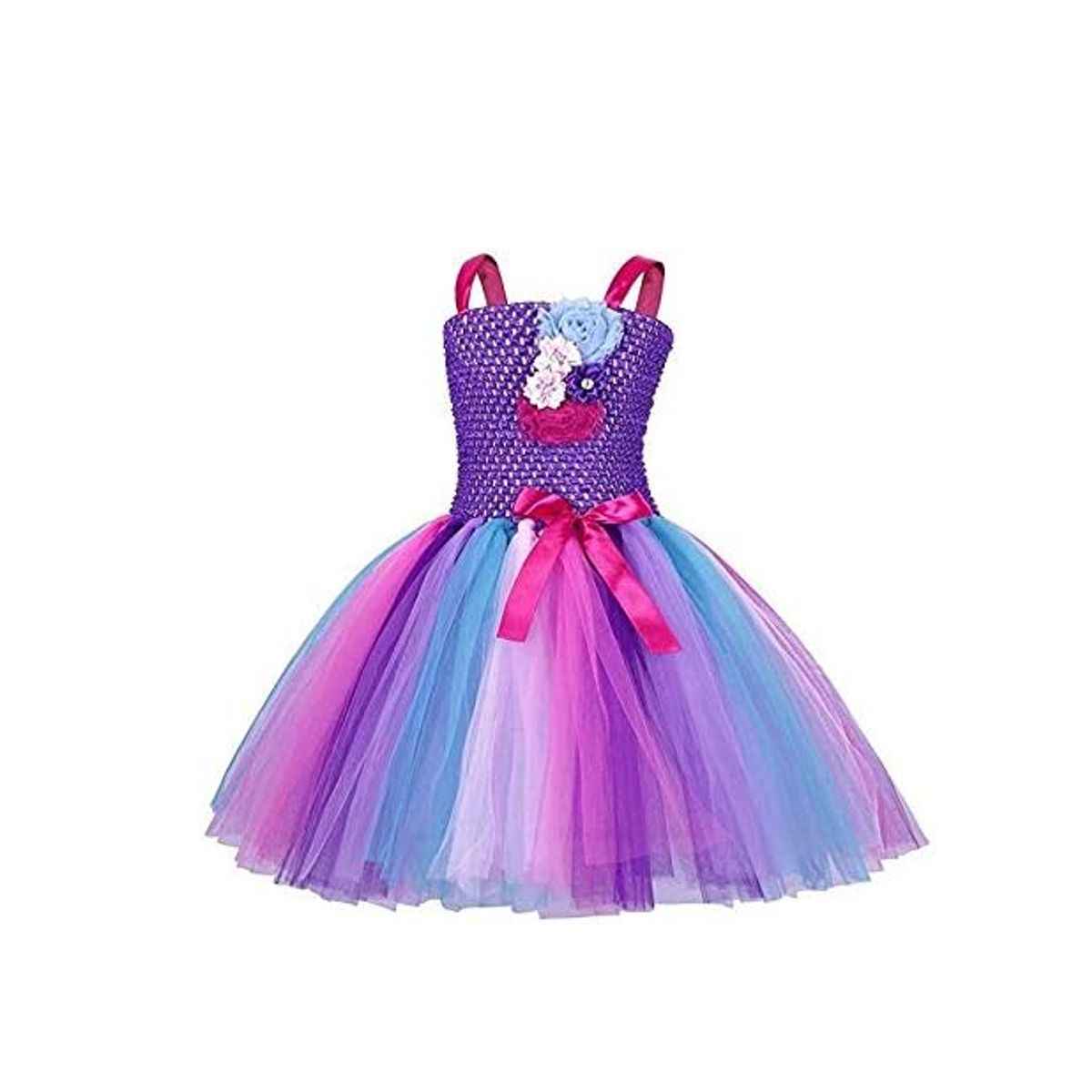 ALMA & DECO - Vestido Tiras Tutú Flores Púrpura Arcoiris  Diadema Unicornio Regalo