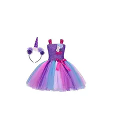ALMA & DECO - Vestido Tiras Tutú Flores Púrpura Arcoiris Diadema Unicornio Regalo