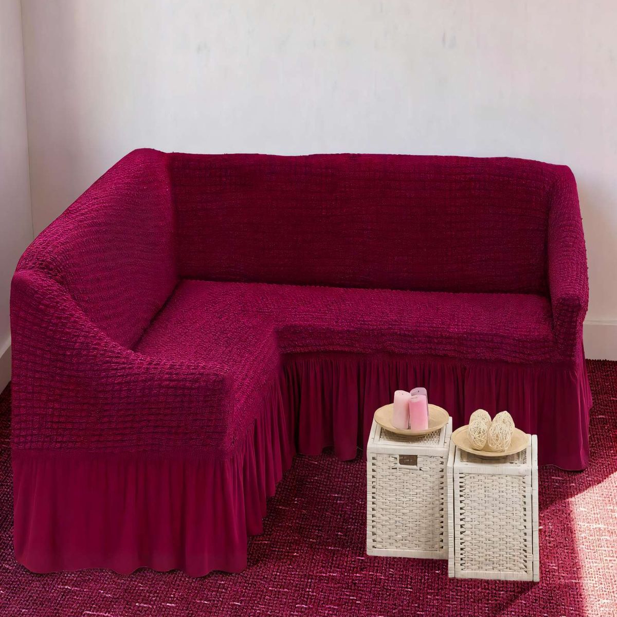 GENERICO - FUNDA DE SOFÁ TURCO EN FORMA DE L COLOR BURDEO
