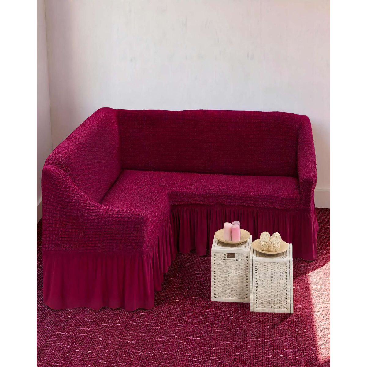GENERICO - FUNDA DE SOFÁ TURCO EN FORMA DE L COLOR BURDEO