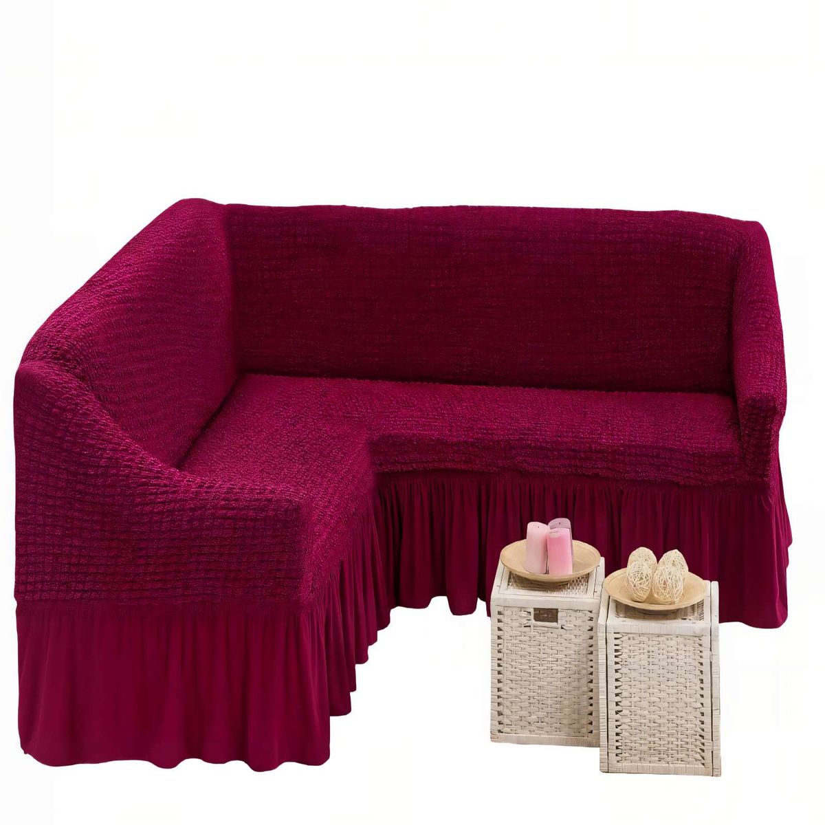 GENERICO - FUNDA DE SOFÁ TURCO EN FORMA DE L COLOR BURDEO