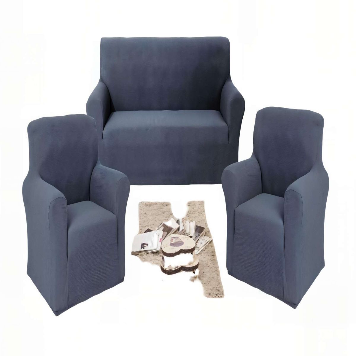 GENERICO - SET DE FUNDAS DE SOFA CUADRILLE 3+1+1 COLOR GRIS