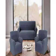 GENERICO - SET DE FUNDAS DE SOFA CUADRILLE 3+1+1 COLOR GRIS