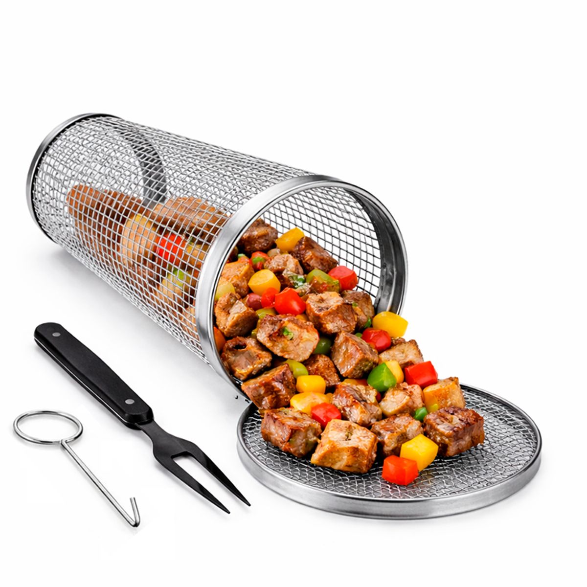 WAKESHOME - Cesta Giratoria para Parrilla  Ideal para Carne, Verduras y Asados