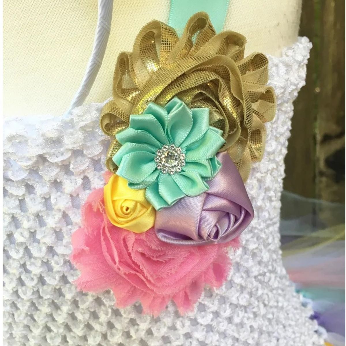 ALMA & DECO - Vestido Tiras Tutú Flores Blanco Arcoiris Diadema Unicornio Regalo