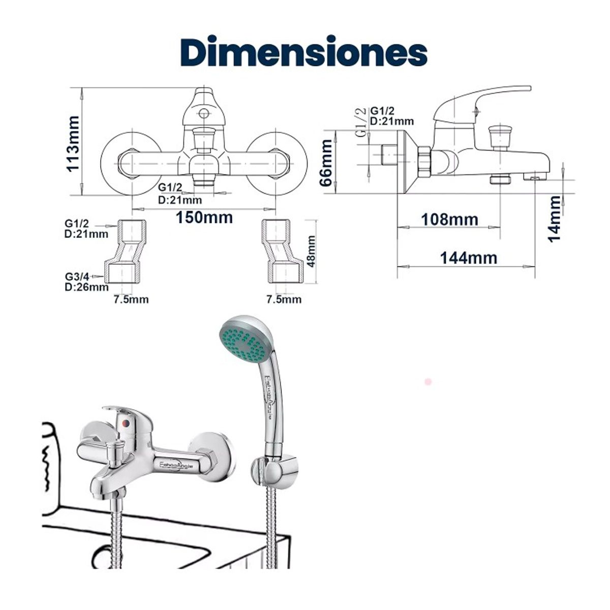 GENERICO - Llave Monomando Tina Ducha Cromada Plateado Brillante