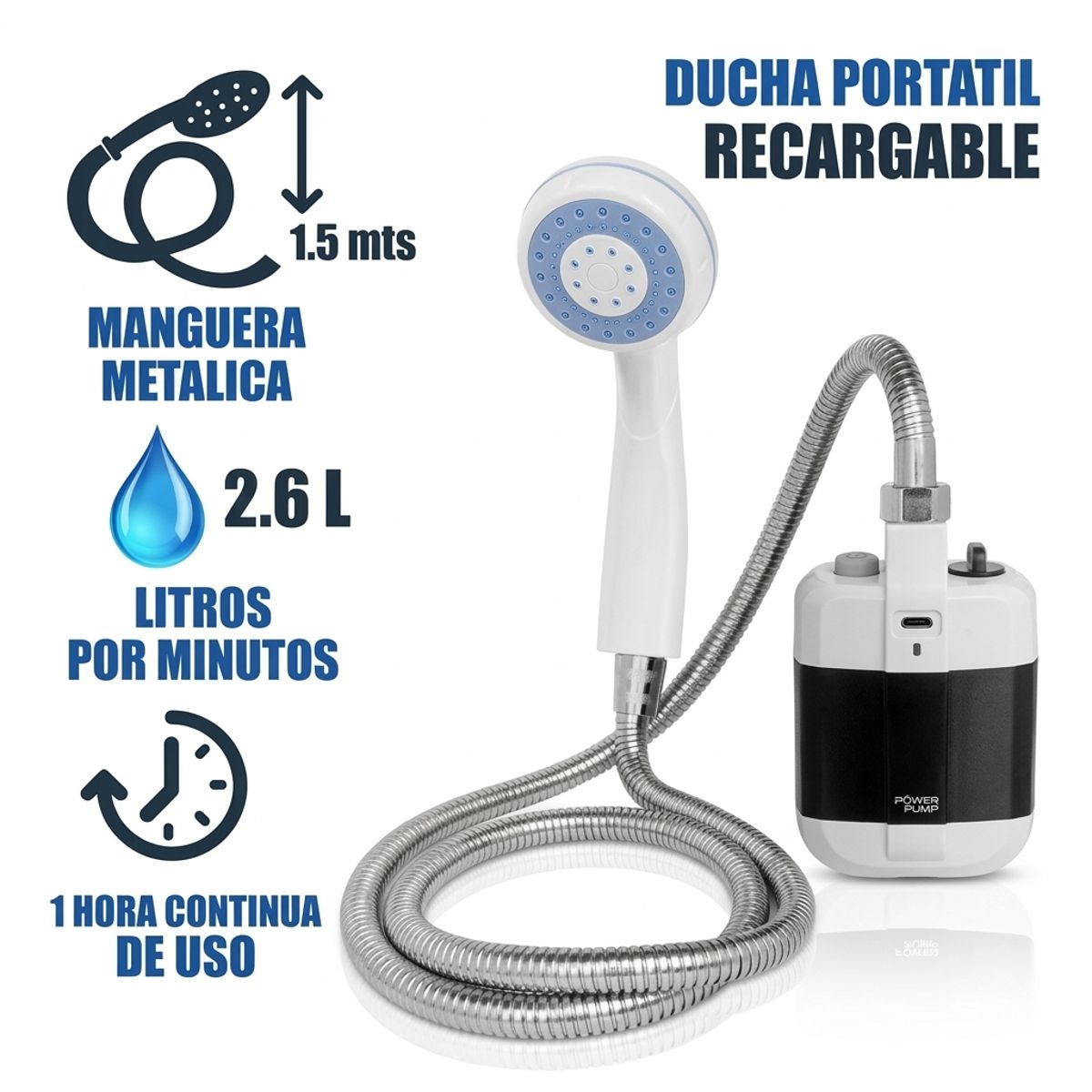 GENERICO - Ducha eléctrica portátil recargable