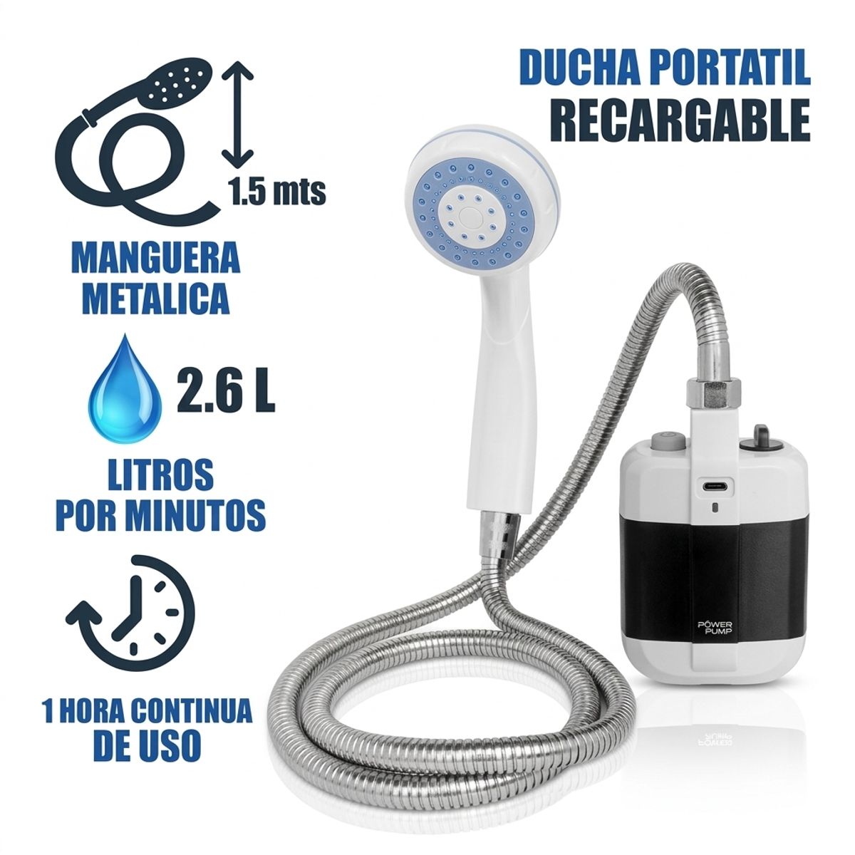 GENERICO - Ducha eléctrica portátil recargable
