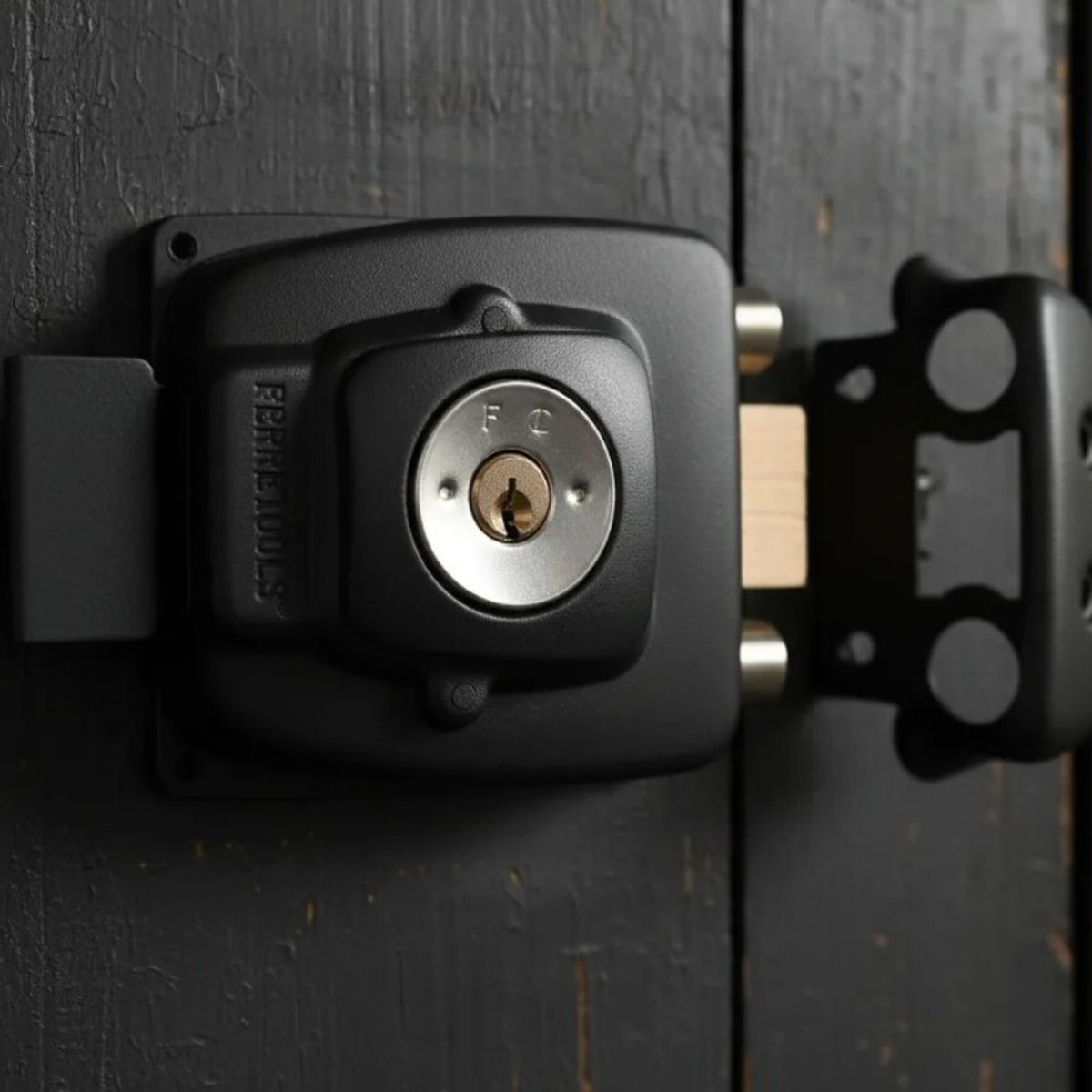 FERRE - Chapa Cerradura Sobreponer Cerrojo Doble Ferretools Negro