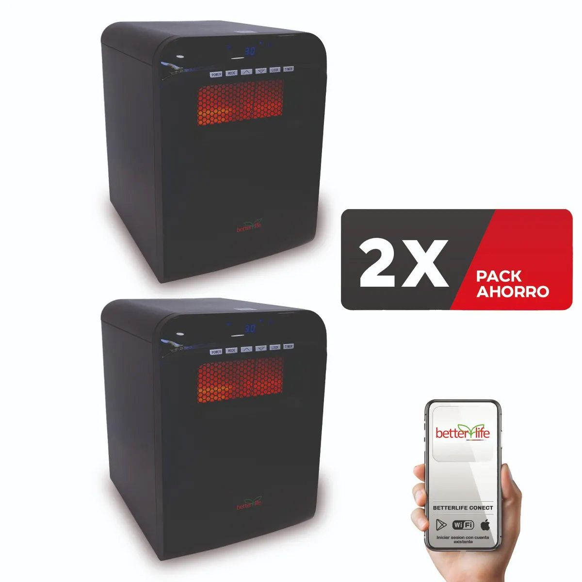BETTERLIFE - Estufa Eléctrica Infrarroja (2 UNIDADES) 80 m2 WiFi