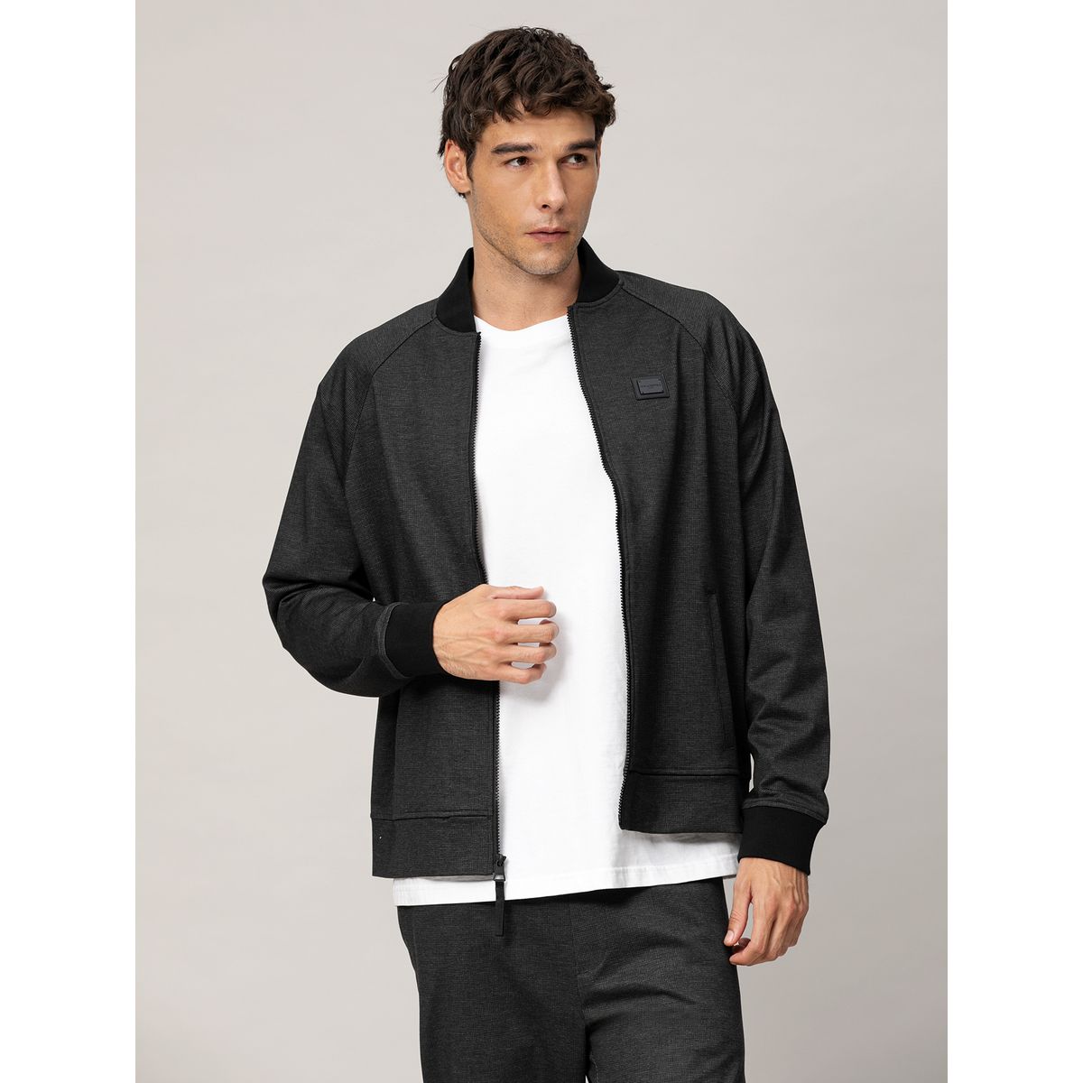 KARL LAGERFELD - Chaqueta bomber jaspeada con cremallera