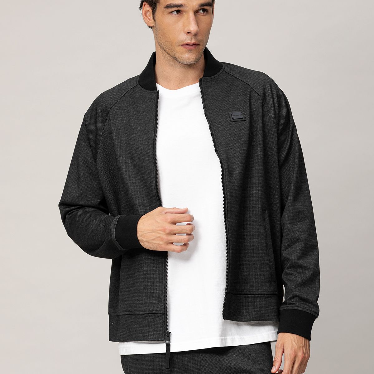 KARL LAGERFELD - Chaqueta bomber jaspeada con cremallera