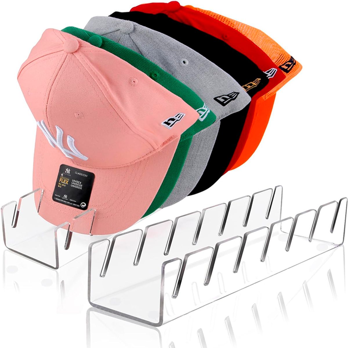 WAKESHOME - Pack x2 Organizador de Gorras Soporte de Mesa Para 7 Jockey Transparente