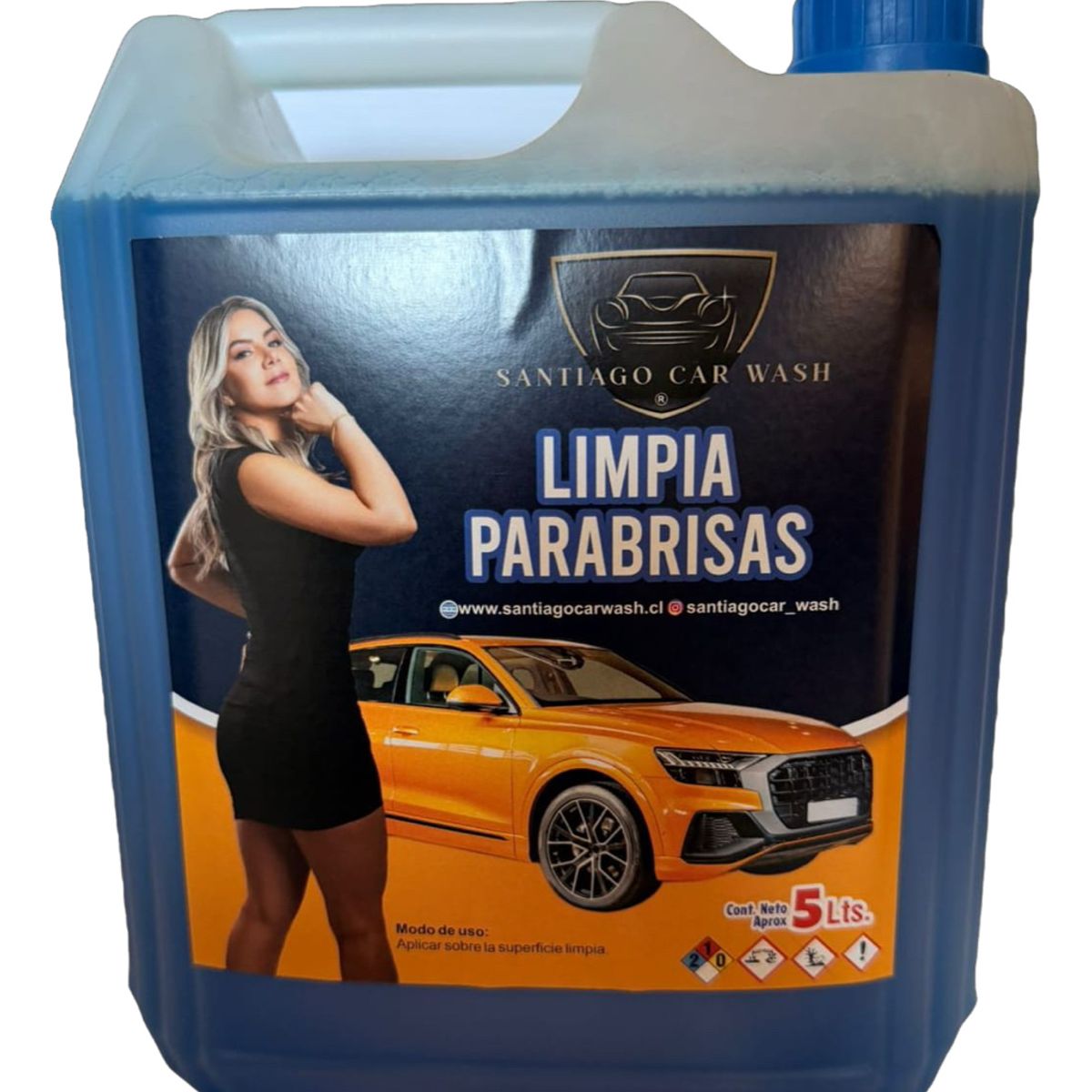 GENERICO - santiago car wash, lavaparabrisas de color azul con propiedades que remueven efectivamente la suciedad.