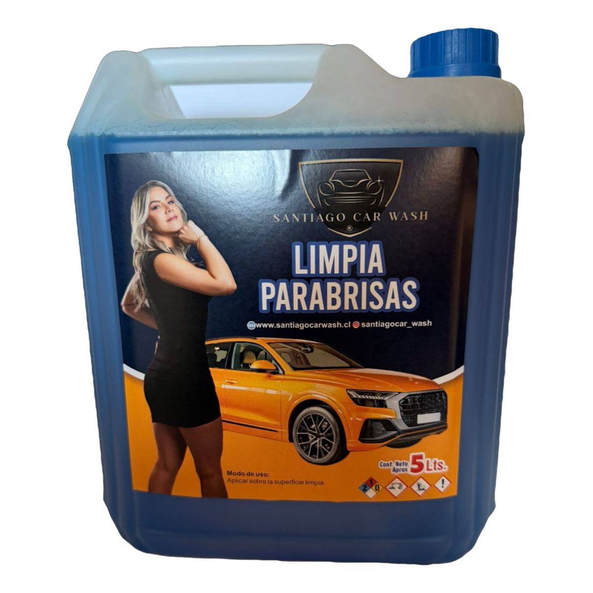 GENERICO - santiago car wash, lavaparabrisas de color azul con propiedades que remueven efectivamente la suciedad.