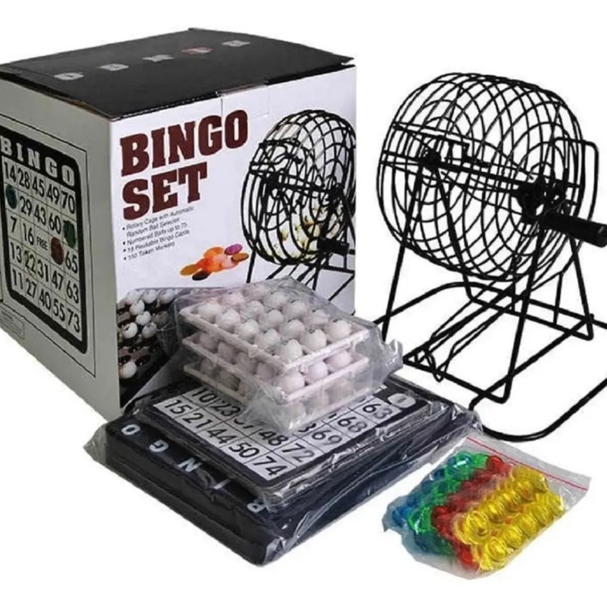 GENERICO - Set Completo Bingo Tómbola Metálica Clásico.