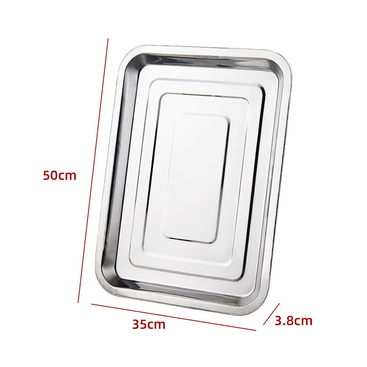 GENERICO - Fuente Rectangular Acero Inoxidable 50X35X3 Cm Cocina