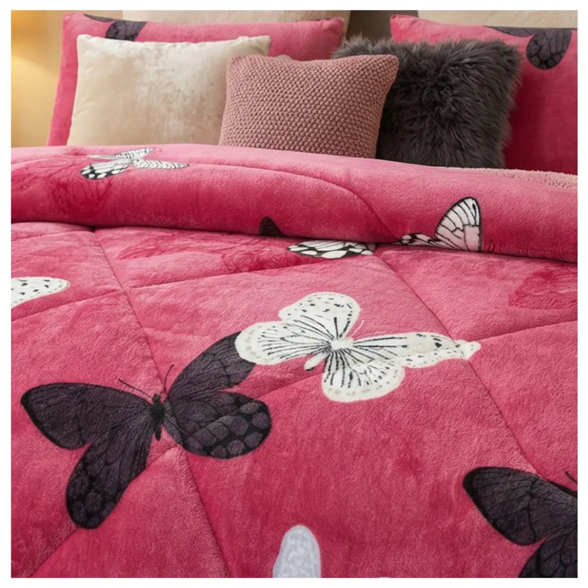 GENERICO - Cobertor Chiporro King Invierno - Fucsia Mariposas TFYH55