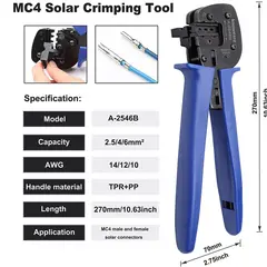 GENERICO - Pinza Crimpadora Solar Profesional A-2546B para Conectores MC4 (2.5 - 6.0 mm²)