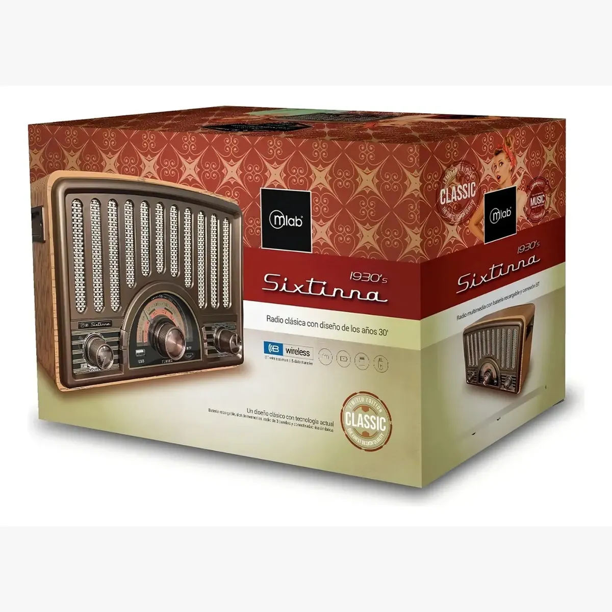 MLAB - Radio Parlante Mlab 9143 Retro Sixtinna Bluetooth Usb Tf Fm Color Café
