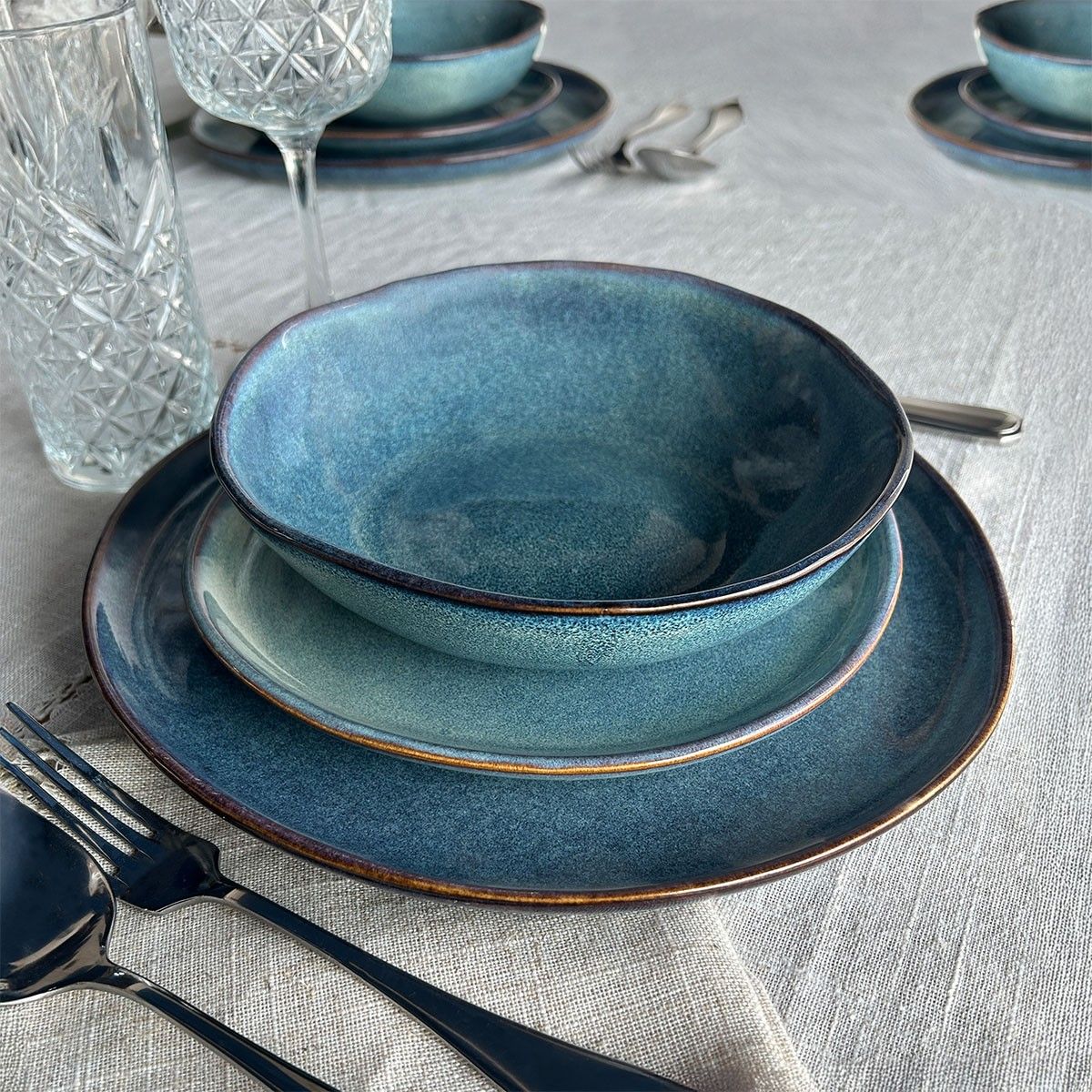 IMAHE - Set 6 Platos Redondo Ceramica 21 Cm Linea Efes