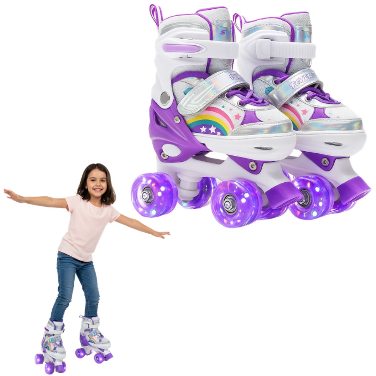 GENERICO - Patines Rollers 4 Ruedas Ajustables Con Luces Led Niñas