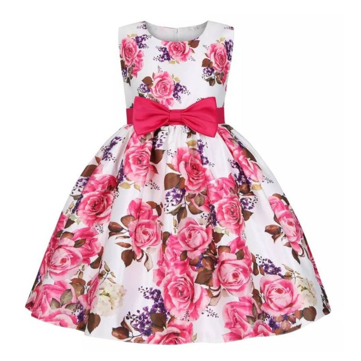 ALMA & DECO - Vestido Niñas Fiestas Bodas Blanco Flores Fucsias Modelo Yolanda